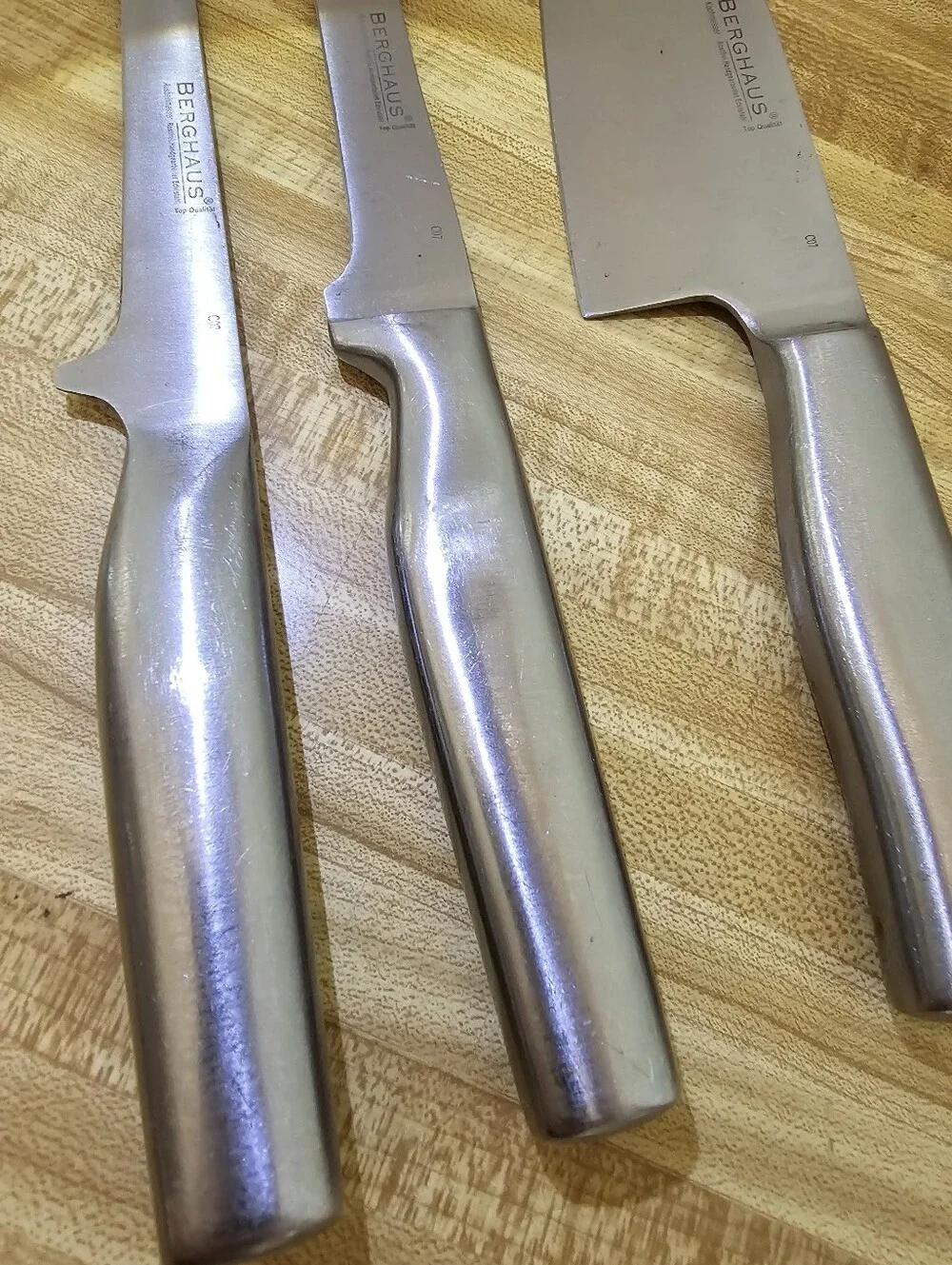 Berghaus Stainless Steel Kitchen Knife Set 3 Piece Santoku Chef Cutlery Lot Used